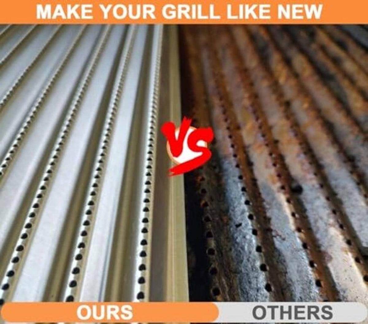 Close-up comparison of infrared emitter grate channels with perforations, ours vs others