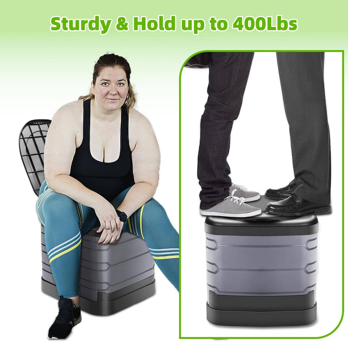 Gray portable camping toilet with sturdy base and black hinged seat lid