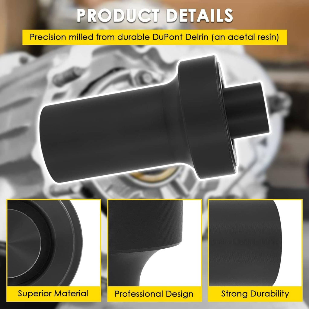 Seal installer tool, black cylindrical body with end cup; product details callout