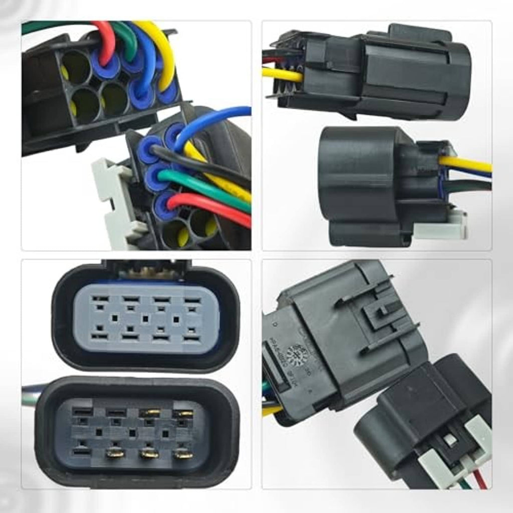 5-pin headlight connector plug set with close-up views of terminals and housings