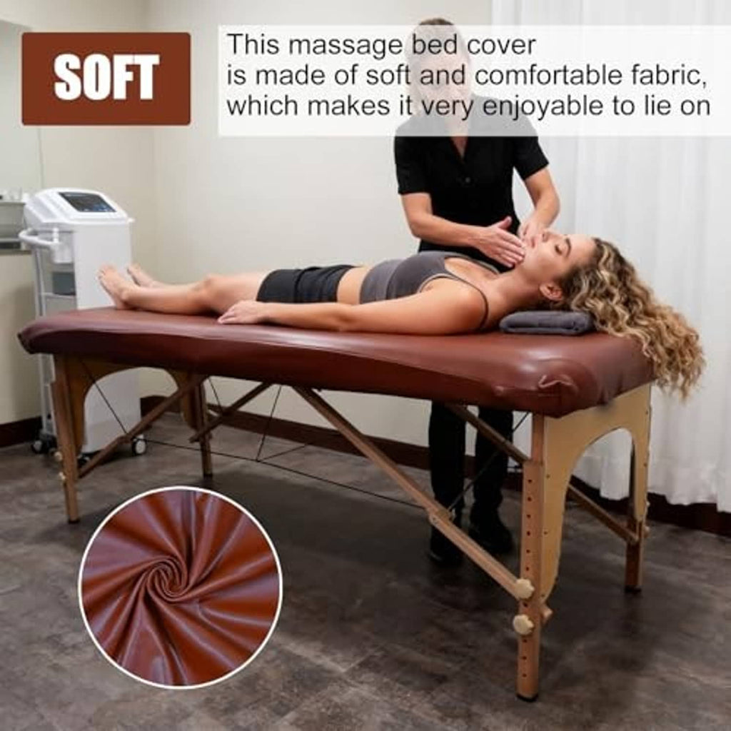 Brown PU vinyl massage table cover showing soft, cushion-like surface
