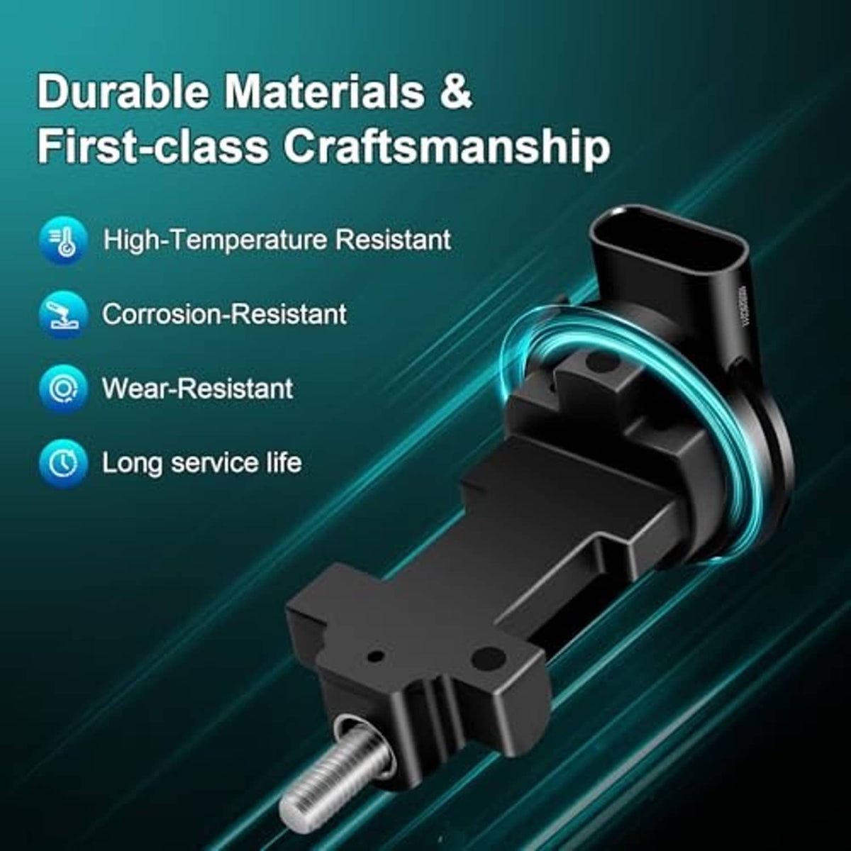 Camshaft position sensor with durable black housing and metal mounting stud