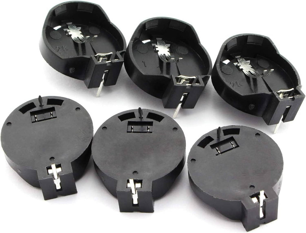 CR2032 2-pin DIP coin cell battery sockets, black plastic, 10-pack