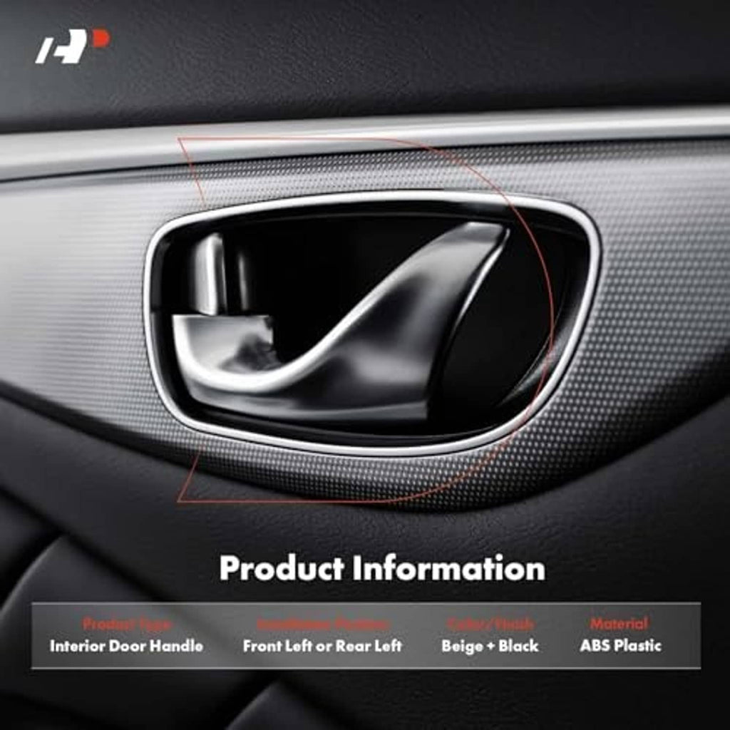 Installed left interior door handle in a car door panel, black with silver latch