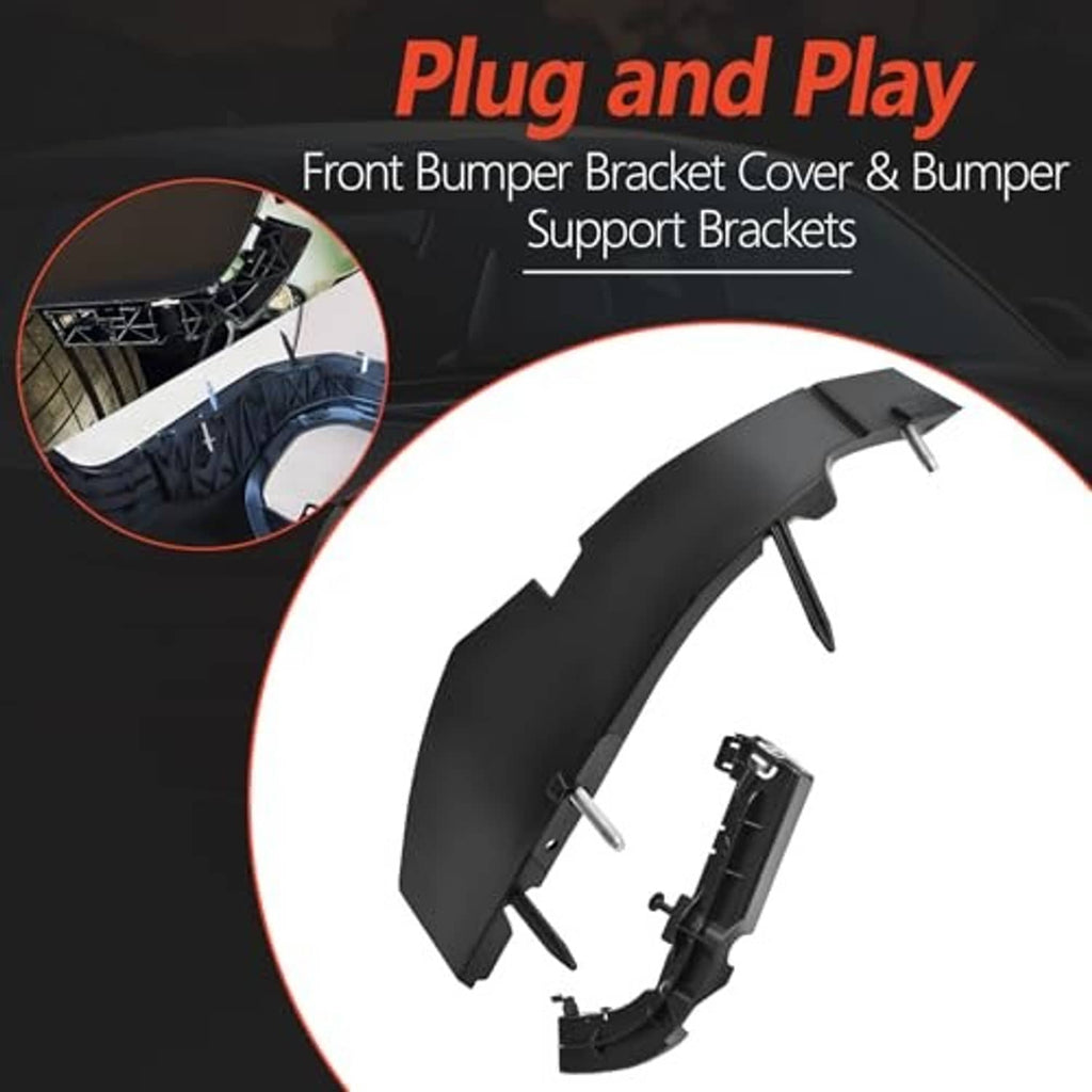Black bumper bracket cover and support brackets kit, molded plastic pieces with mounting pins