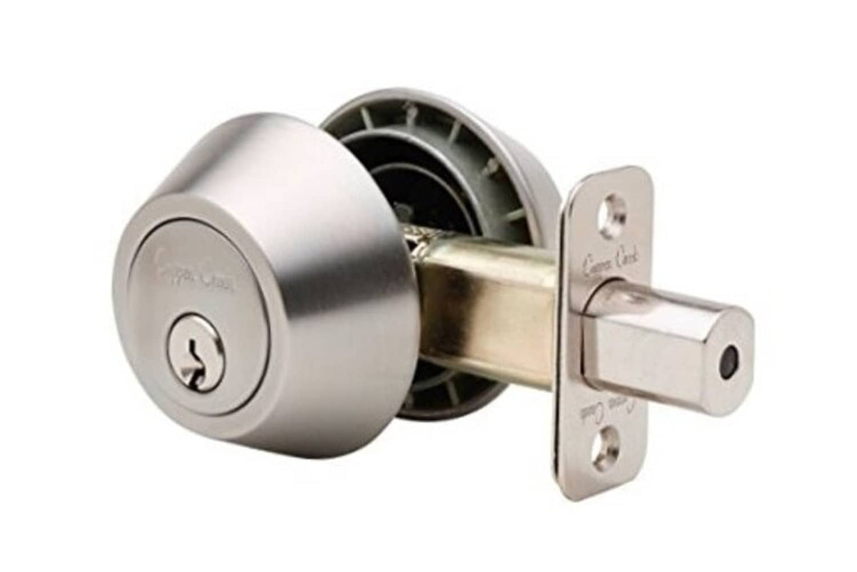 Stainless steel double-cylinder deadbolt with keyed cylinder and exterior mounting plate