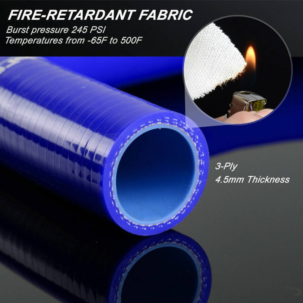 Blue silicone radiator hose tubes with textured reinforcement and circular openings