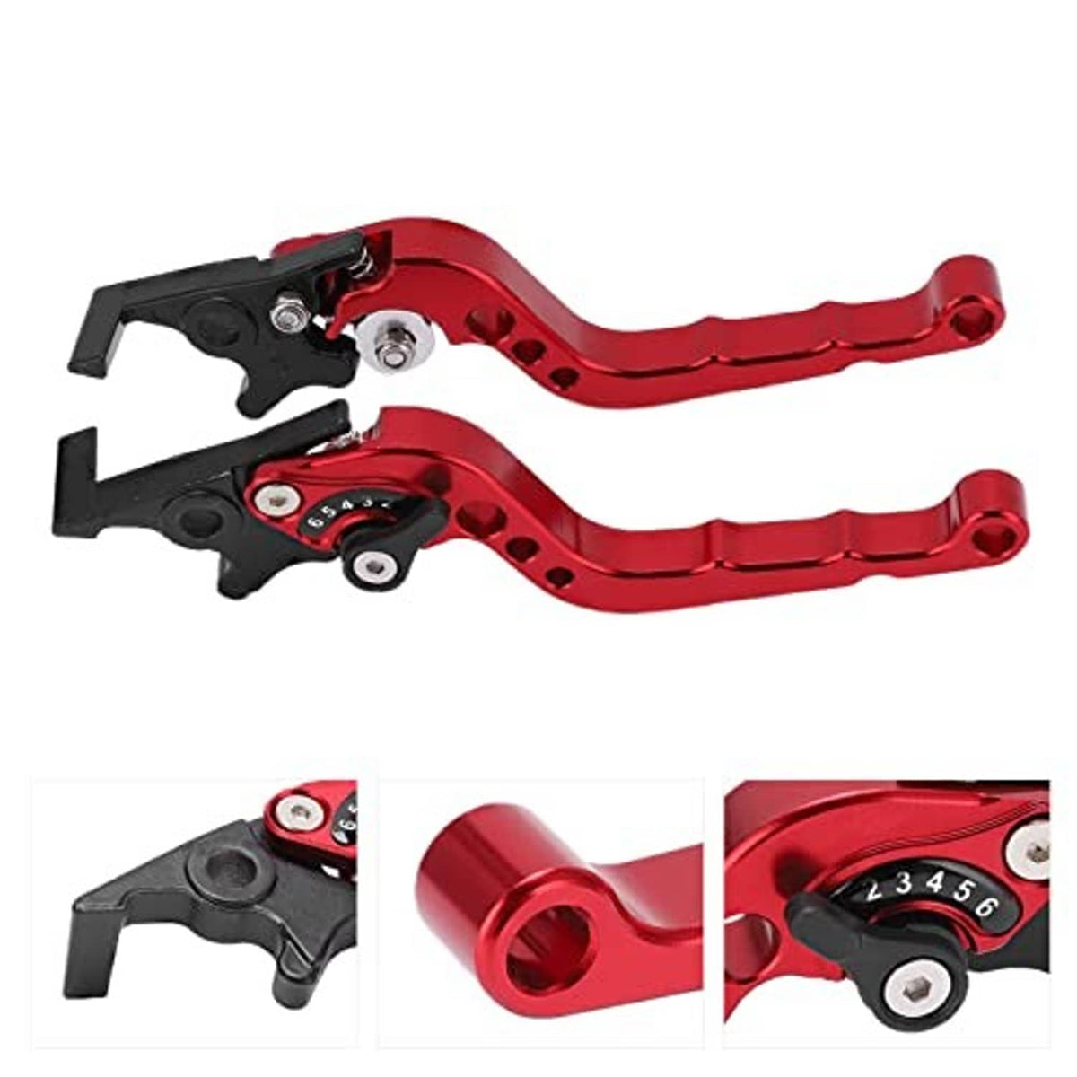 Red CNC brake and clutch levers with black lever tips and numbered adjuster