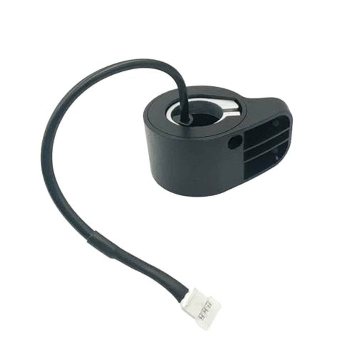 Black thumb throttle accelerator speed control with cable and circular mounting opening