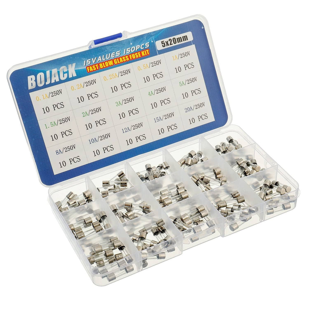 5x20mm fuse set in clear compartment box with screw-type fuse holders