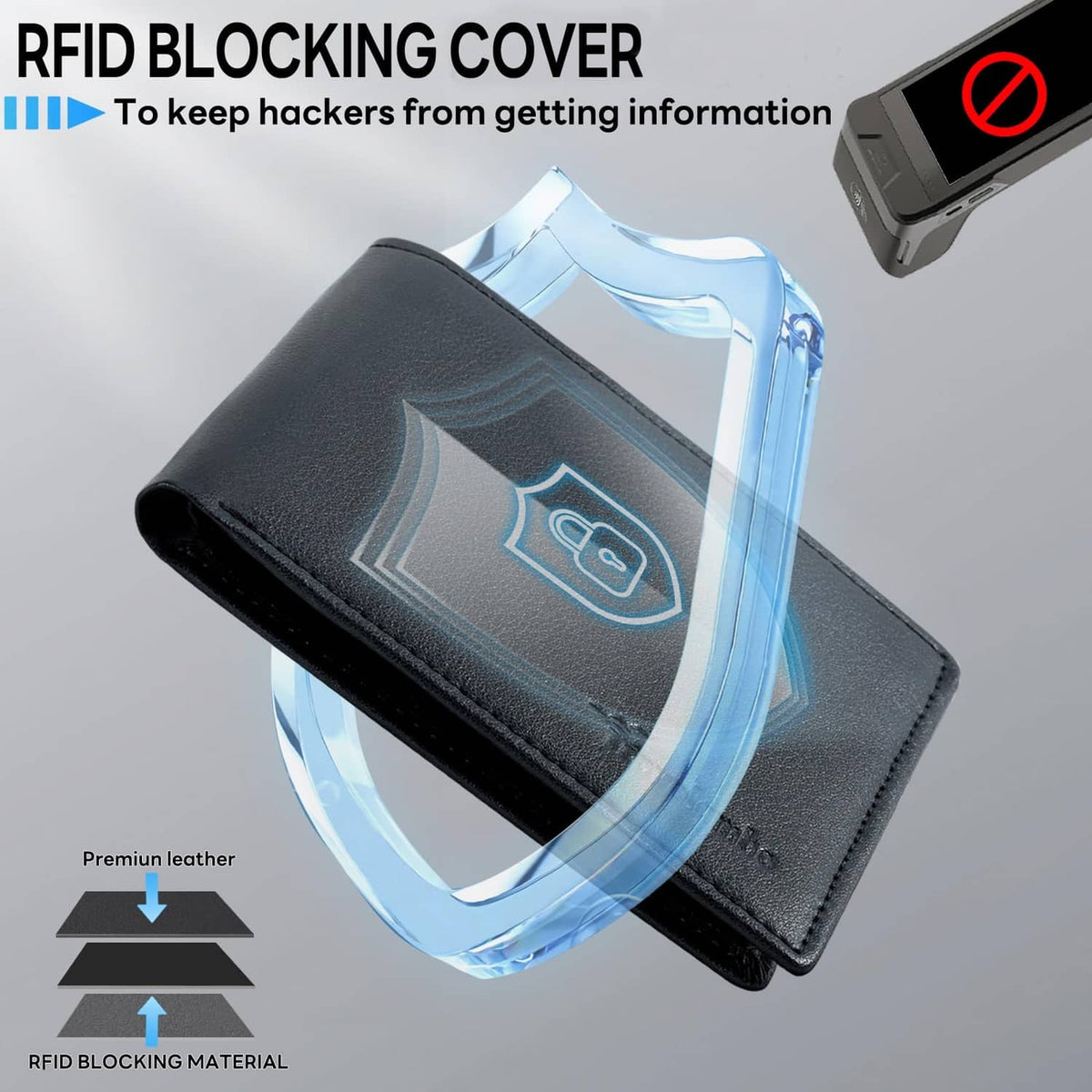 Men's black RFID-blocking bifold leather wallet, protective card shield effect
