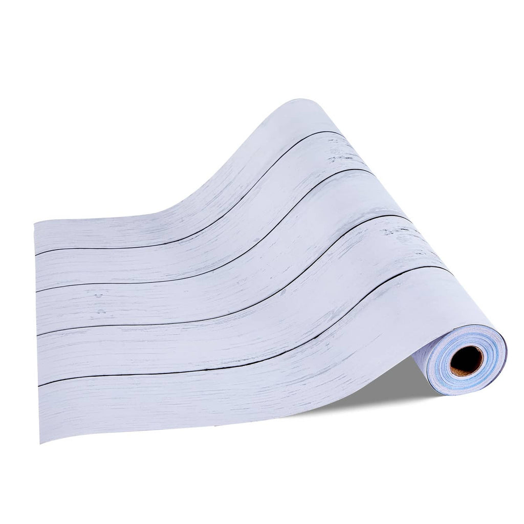 Self-adhesive wood-grain wallpaper roll, light blue horizontal planks with rolled core