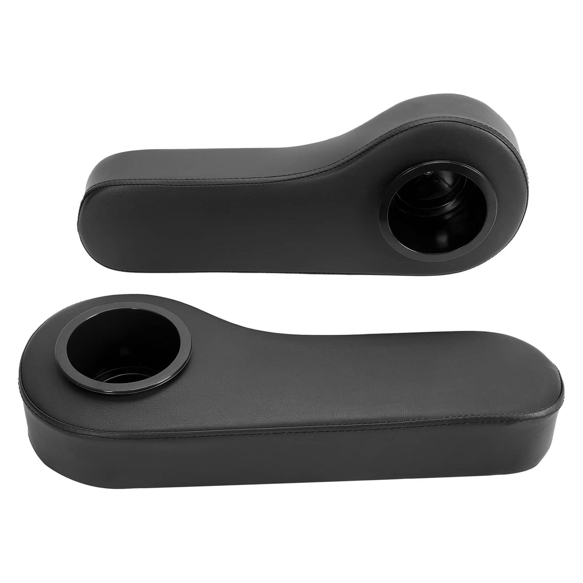 Black padded armrest with circular cup holder opening