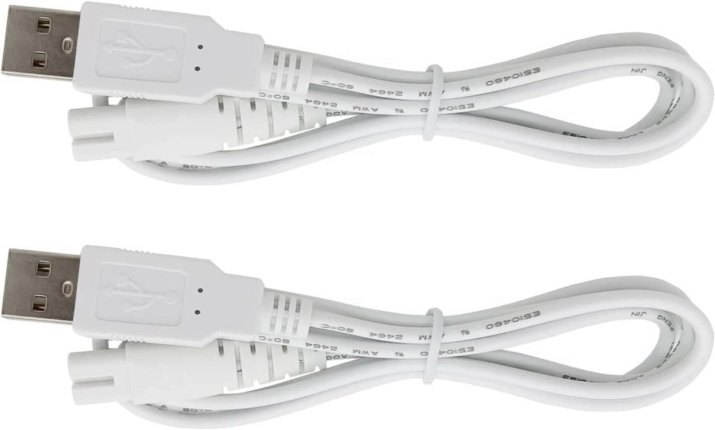 White USB charger cable with two USB-A ends and inline module housing