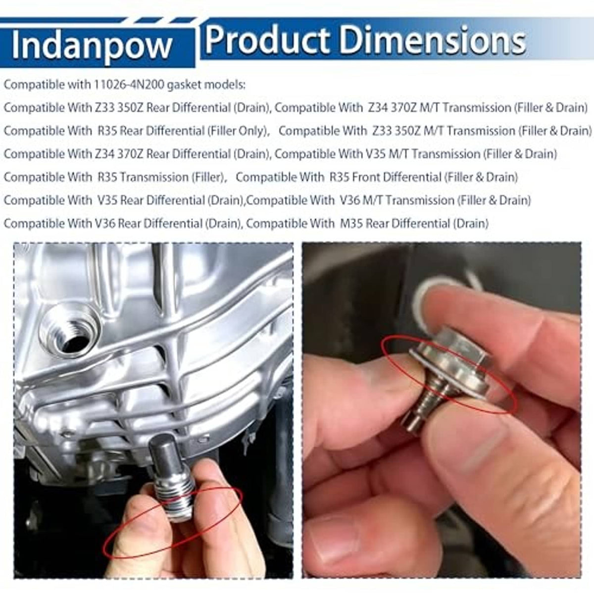 Metal drain plug crush washer gasket shown being installed by hand, silver center ring