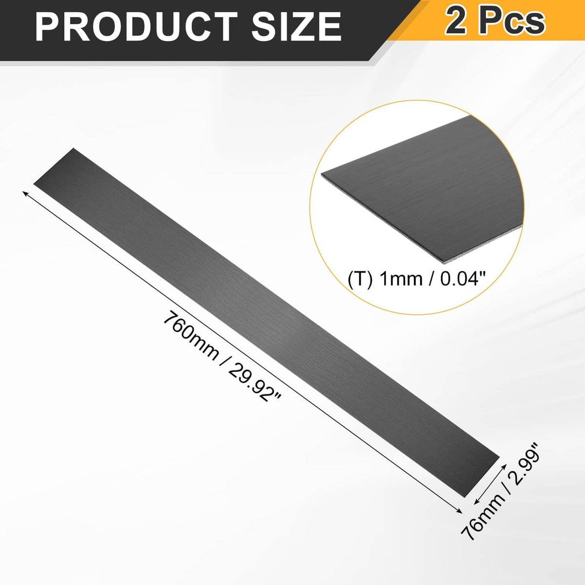 Brushed black stainless steel gap filler strips, brushed finish, 1mm thick