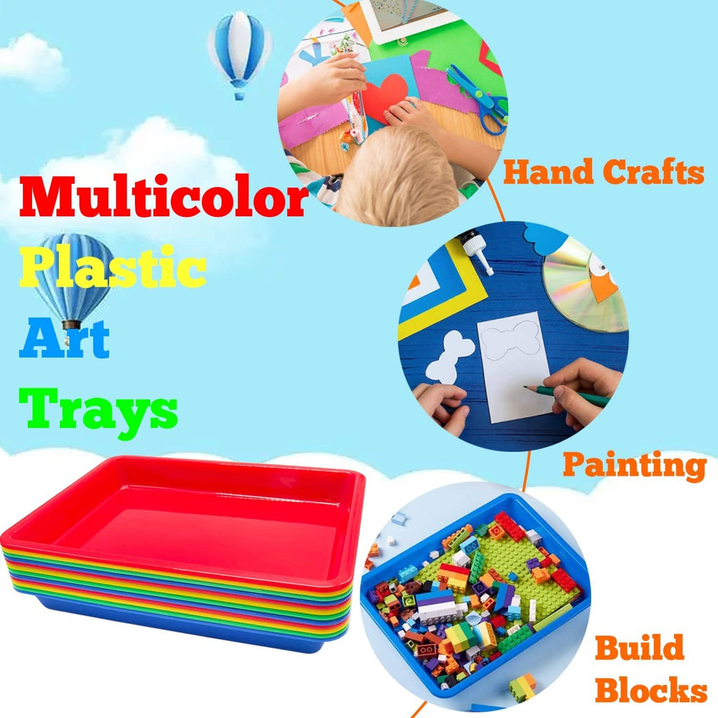 Multicolor plastic craft trays for painting and building blocks, stack of red tray set
