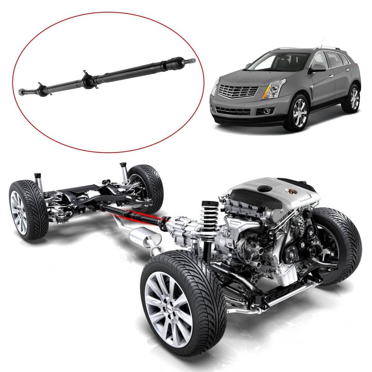 Rear propeller shaft assembly shown on vehicle with highlighted part inset