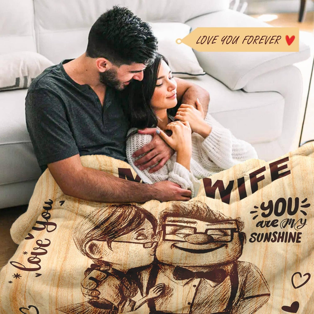 To My Wife throw blanket featuring couple line art and “You are my sunshine” text