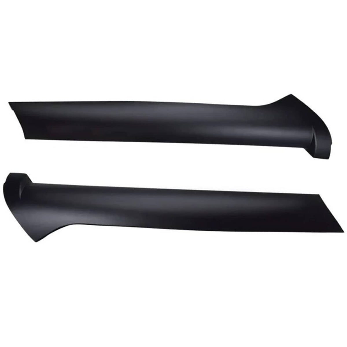 Black windscreen pillar trim pair, curved long covers with raised edge