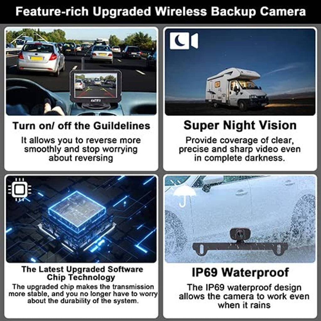 AMTIFO wireless backup camera system with night vision and waterproof camera shown