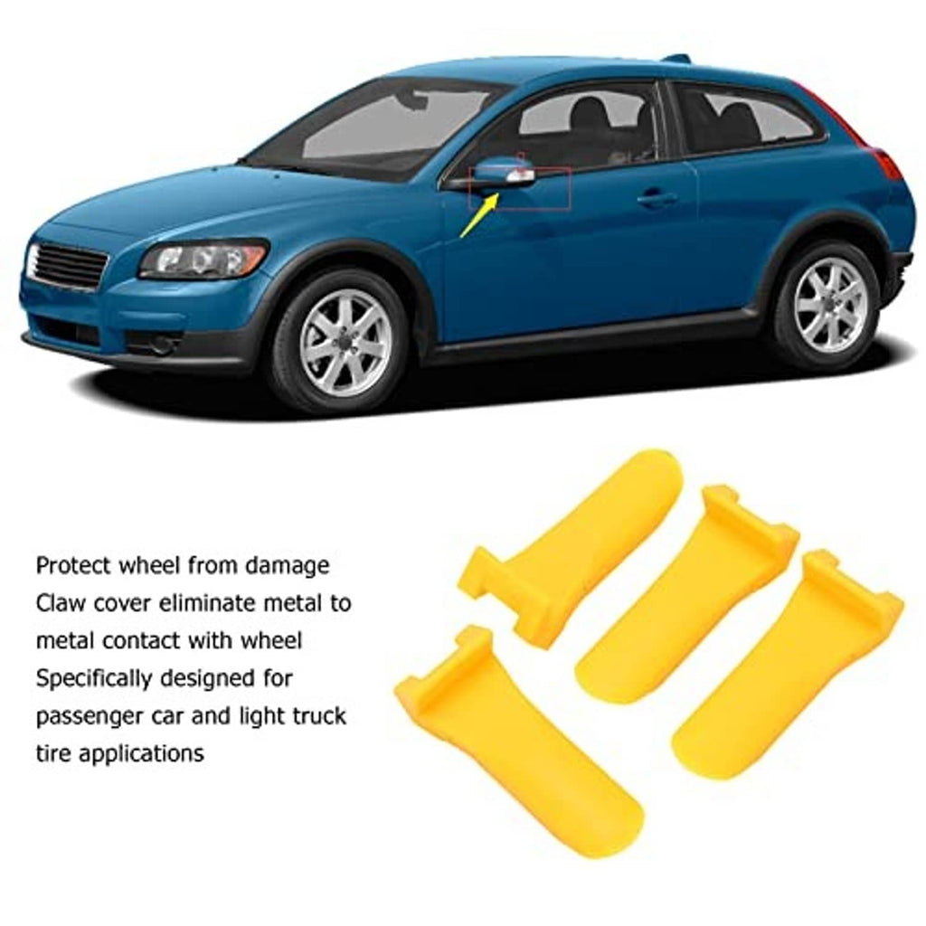Yellow plastic wheel rim guards, four curved pieces with tabbed attachment ends