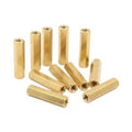 Long brass hex coupling nuts with female internal thread, set of multiple pieces