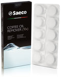 Saeco coffee oil remover tablets, 10-pack; white blister pack with round tablets