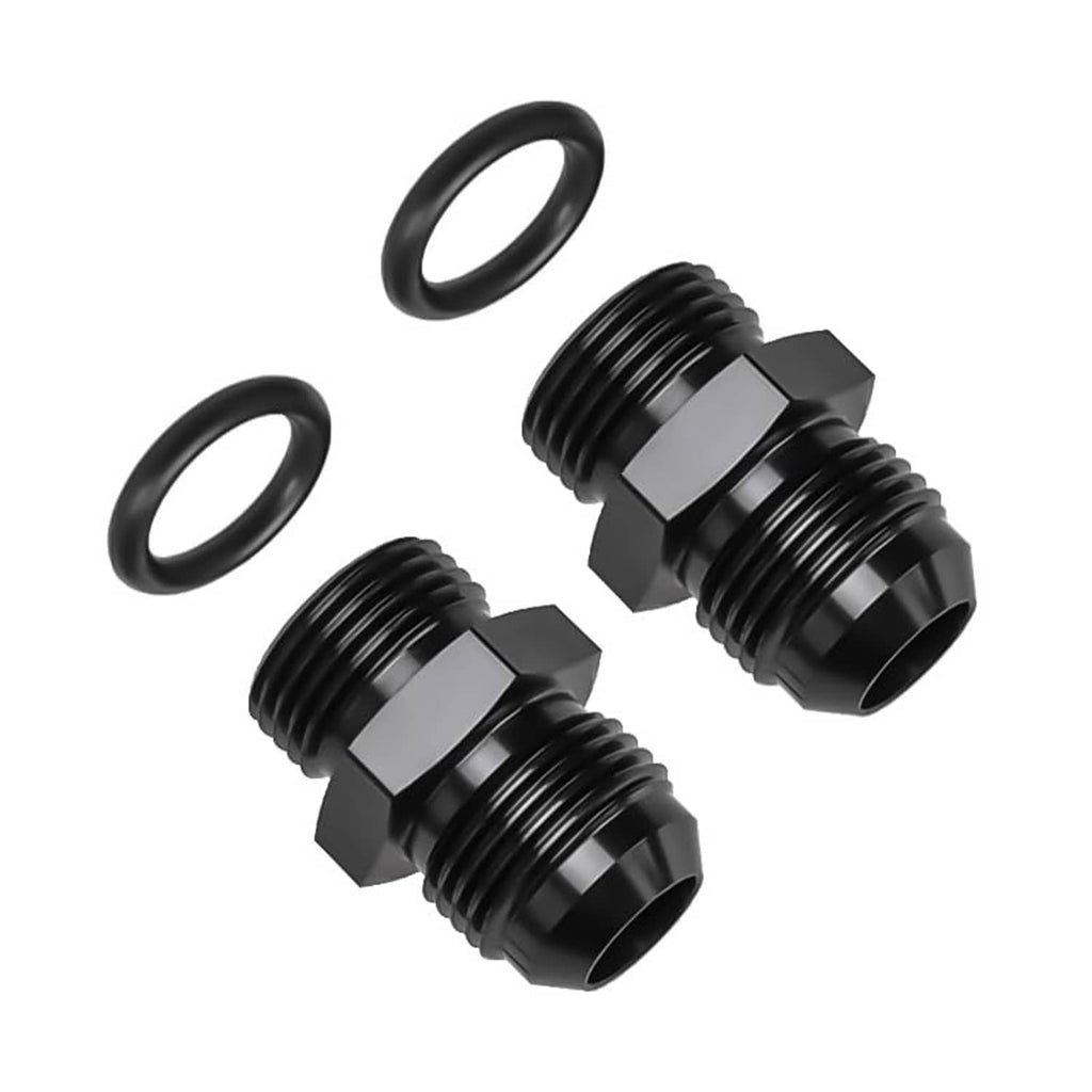 Black AN ORB adapter fittings with O-rings and male threaded ends