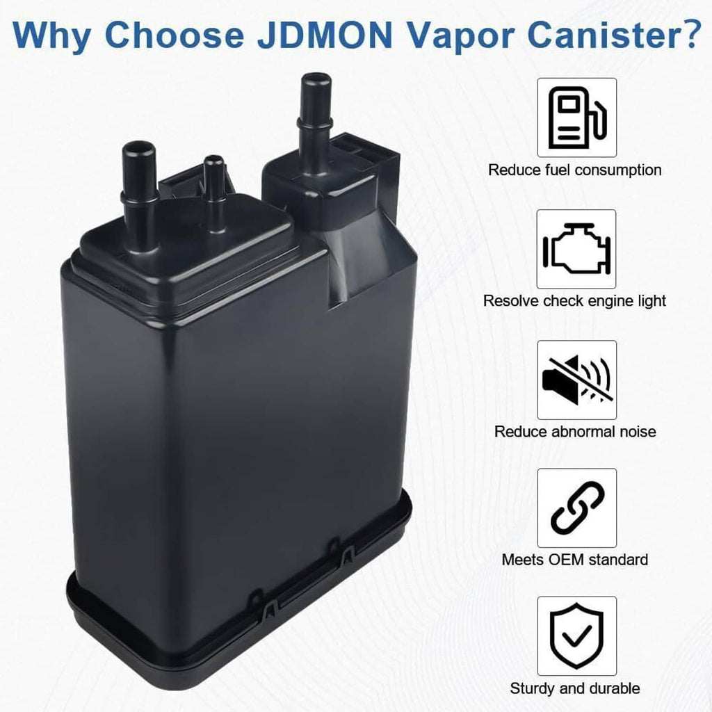 Black vapor canister with three vertical outlet ports and molded base