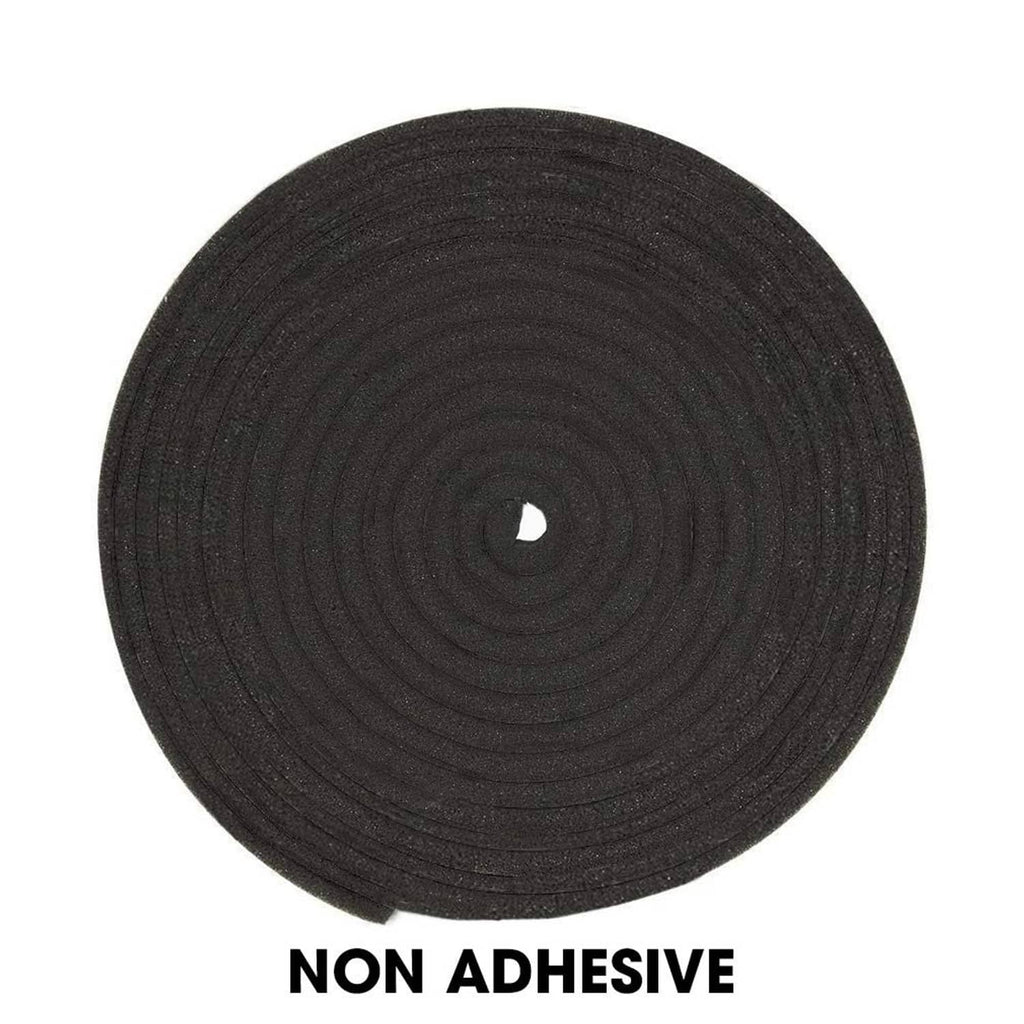 Black non-adhesive neoprene foam strip roll, top view