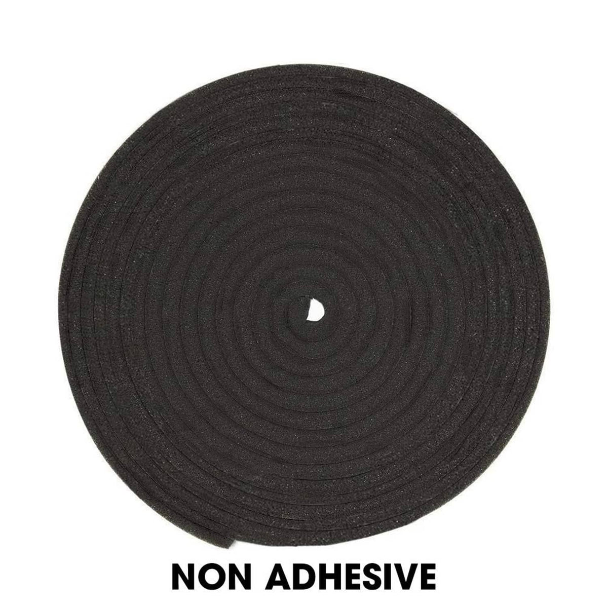 Black non-adhesive neoprene foam strip roll, top view