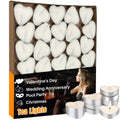 White heart-shaped tealight candles, unscented soy wax, smokeless 30-pack in box