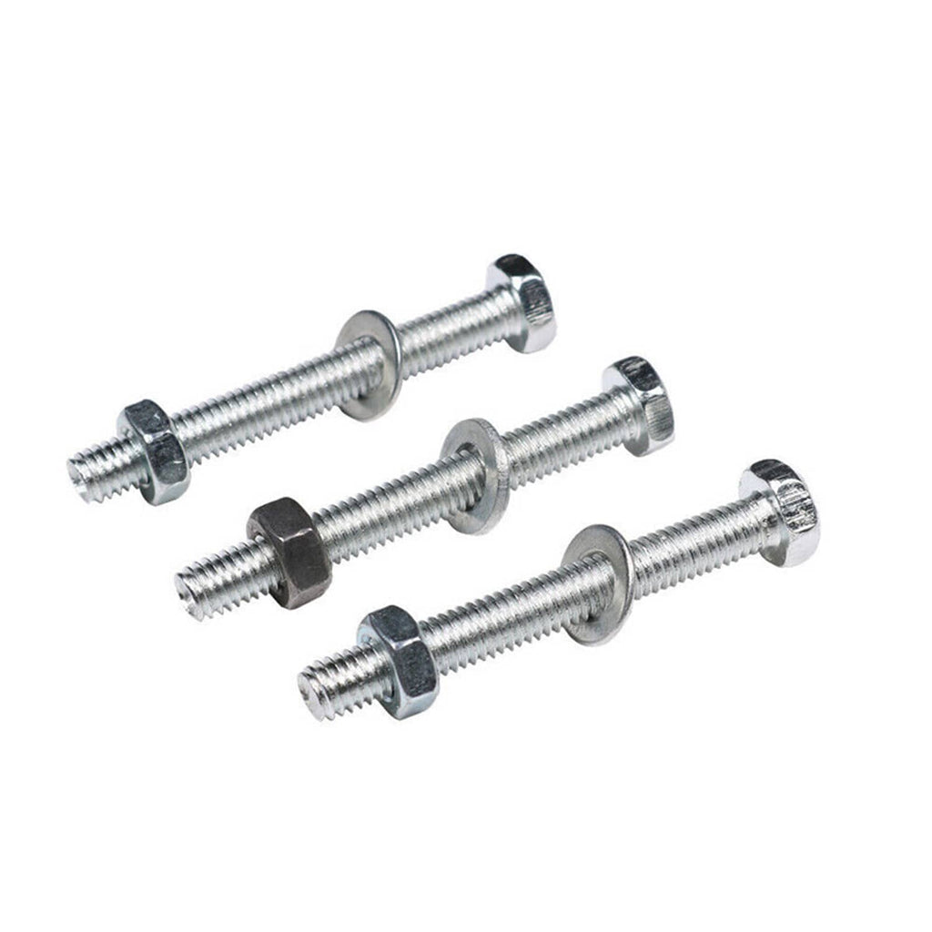 Set of threaded bolts with hex heads and washers