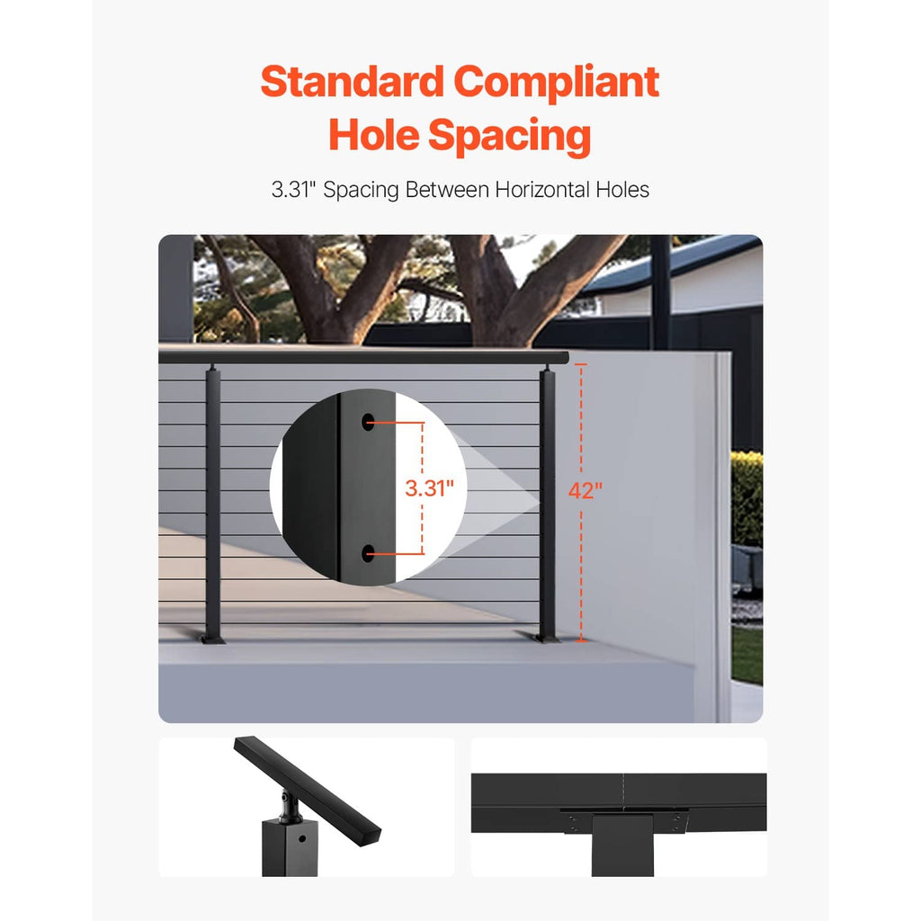 Railing post with standard hole spacing diagram and 42 in height marking