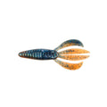 Fishing soft plastic lure, blue body with speckles and orange-yellow tail fins