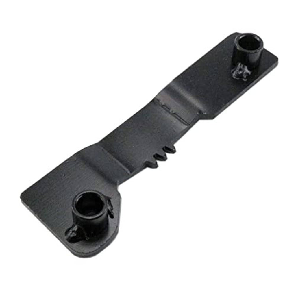 Black metal locking bracket with toothed grip and mounting hole