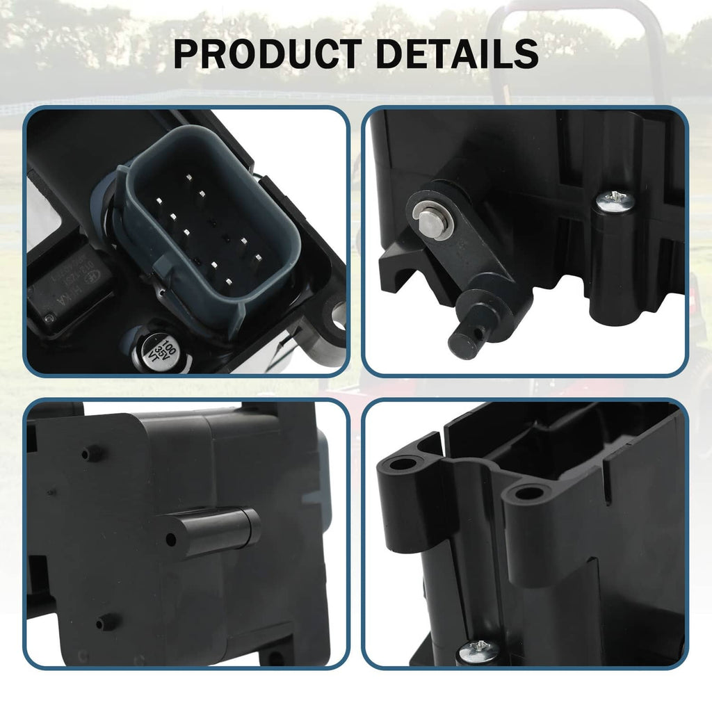 Brake control module close-up with multi-pin electrical connector and mounting tabs