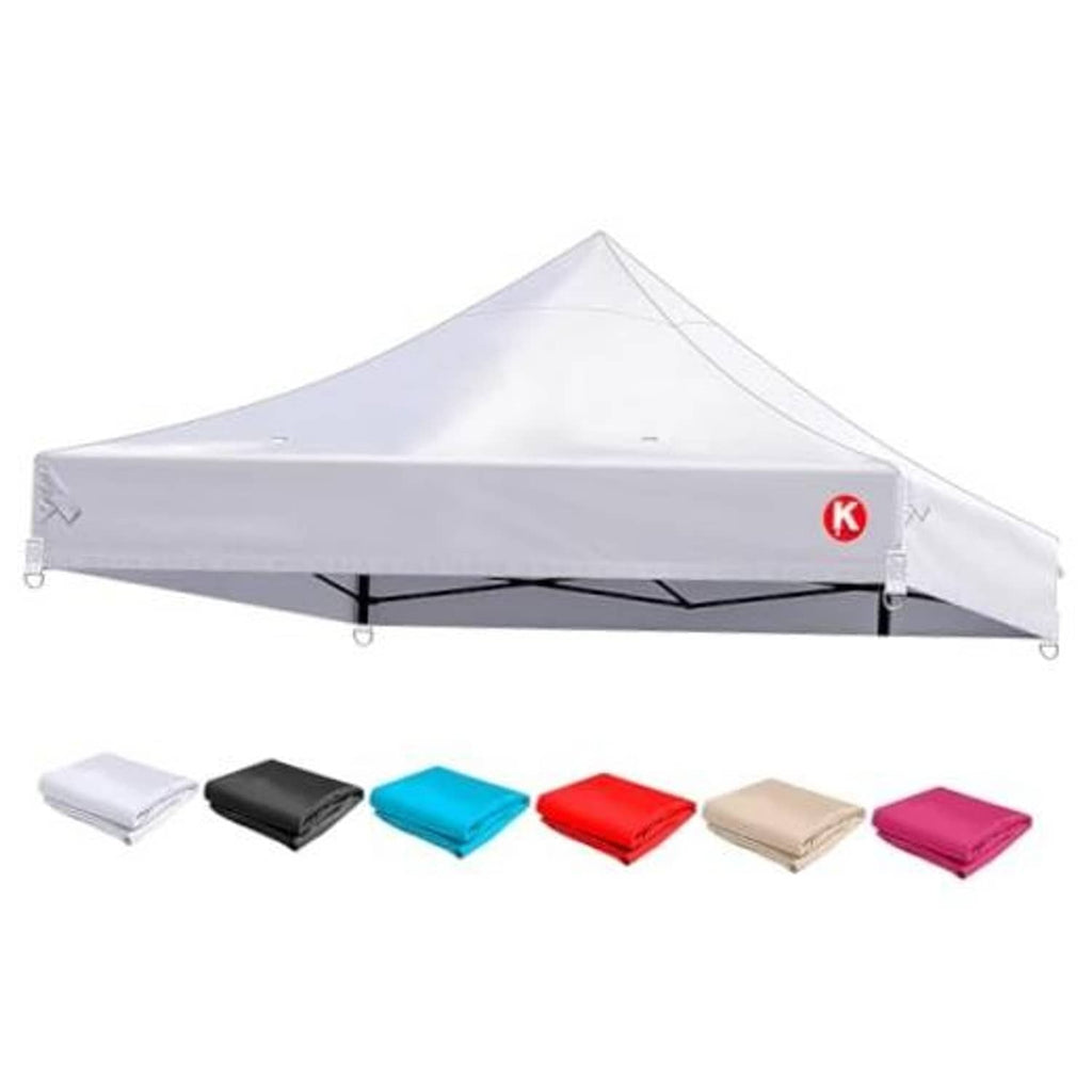 White 10x10 canopy replacement top with side tie loops and peaked roof, logo panel