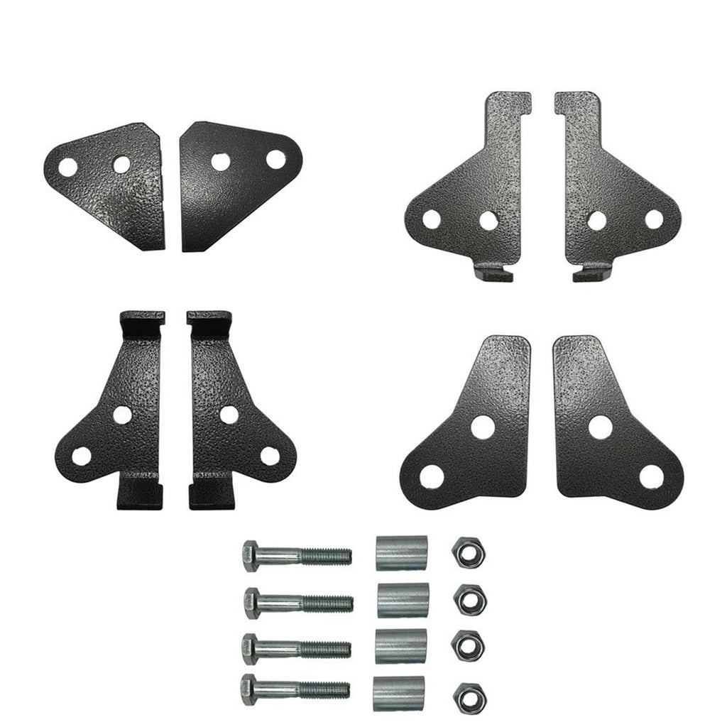 Textured black steel lift brackets with mounting holes and bolt hardware set