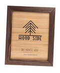 Wood poster picture frame with tree logo print, dark brown rustic border