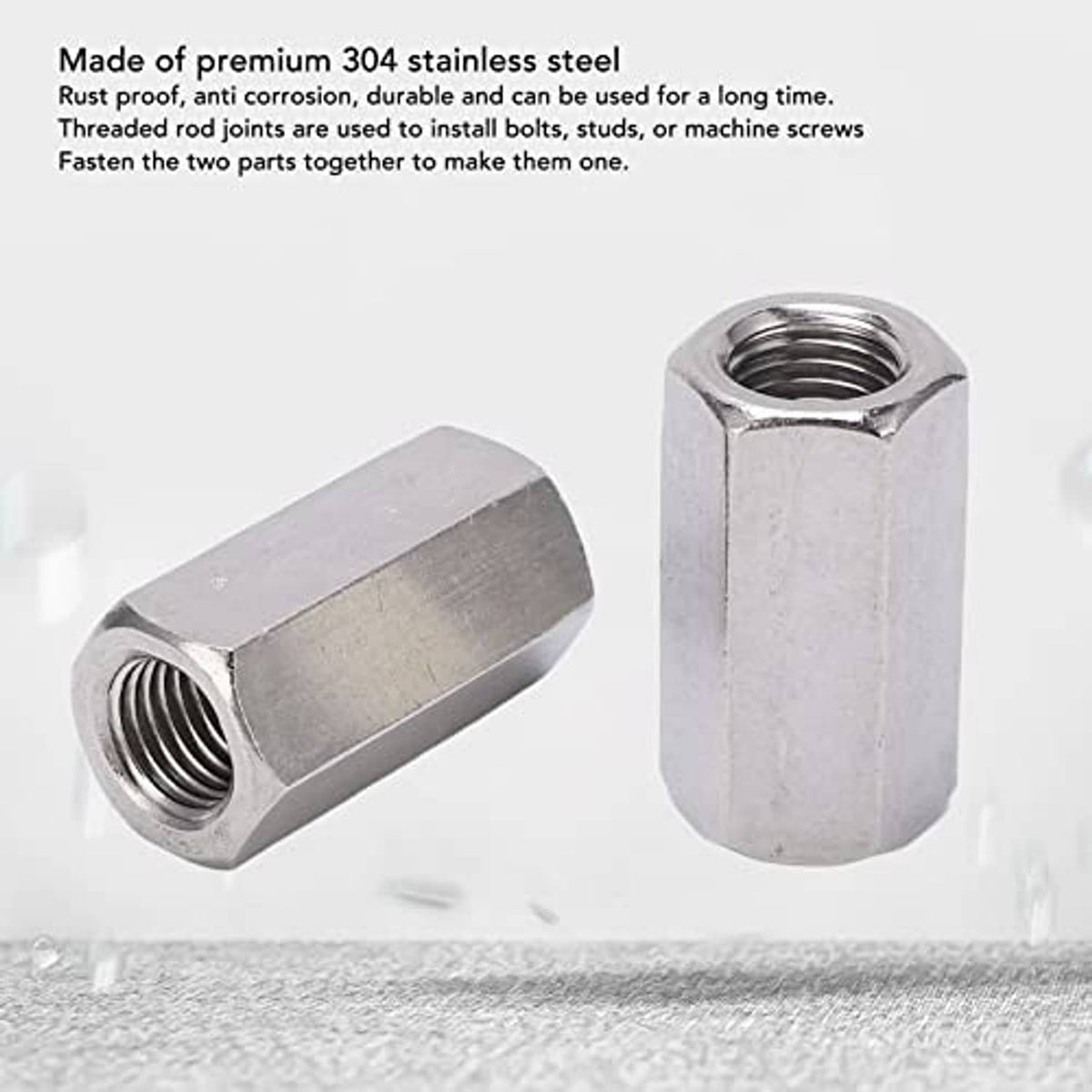 304 stainless steel hex coupling nuts with internal M16x2 threads, durable 2-pack set