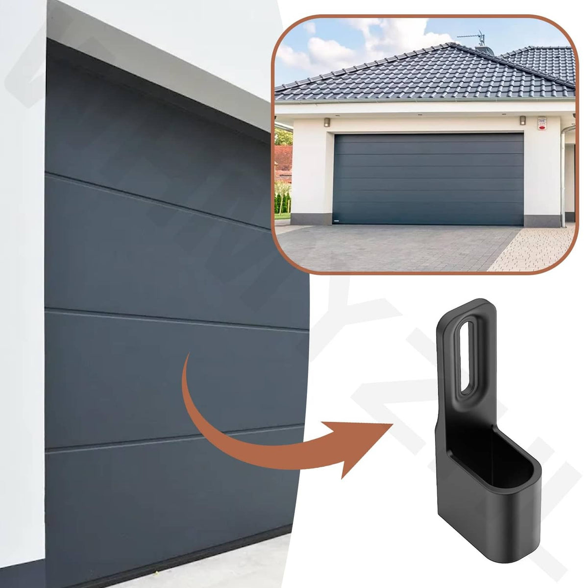 Garage door sensor sun shade protector, black plastic side mount with oval window