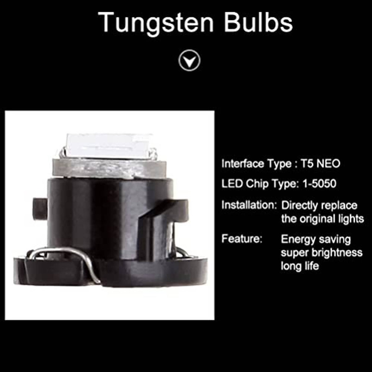 Black neo wedge LED bulb with silver mounting ring and white square LED lens