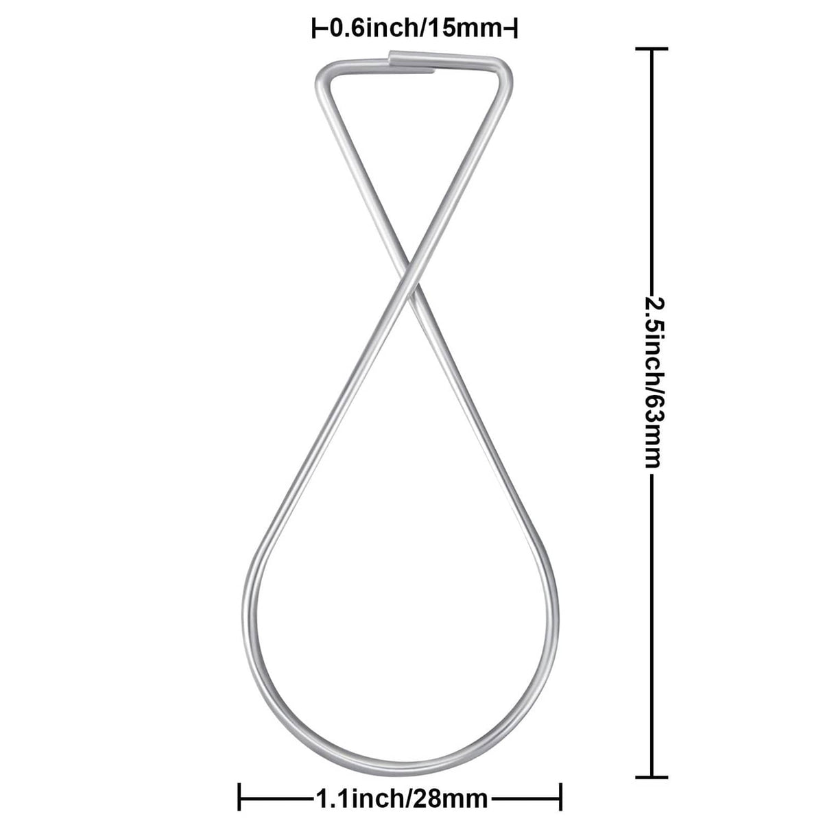 Ceiling hook clip with size markings: 1.1 in (28 mm) and 1.5 in (38.5 mm)
