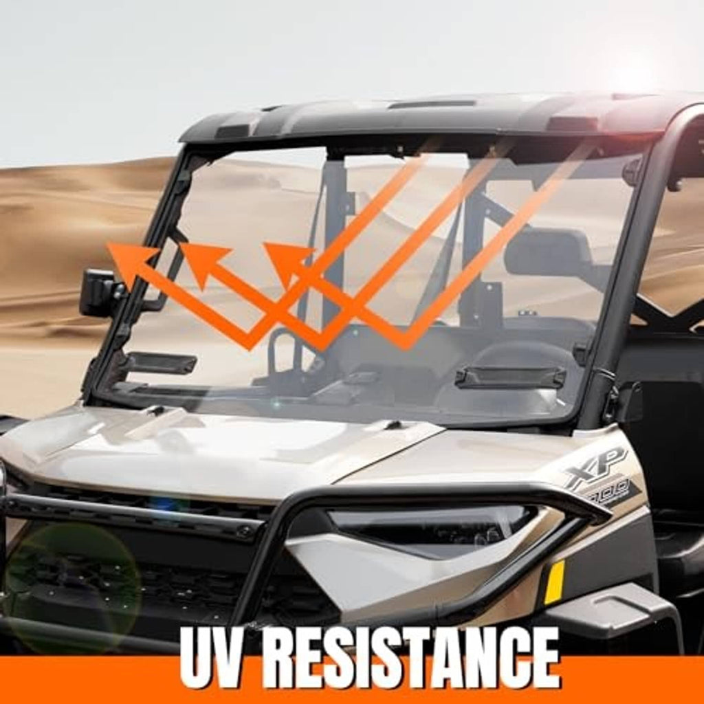 AUPOWER vented windshield with clear panel, black frame, and UV protection coverage