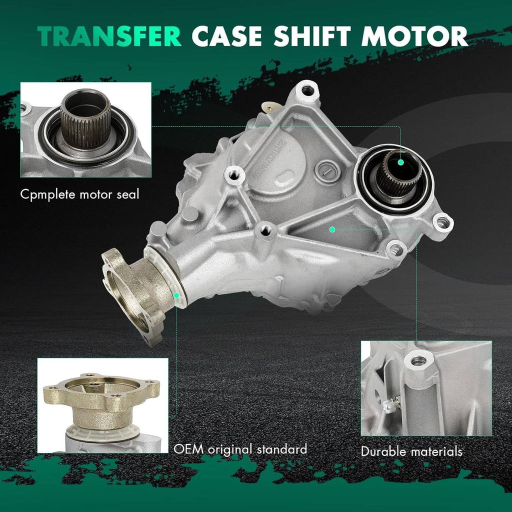 Transfer case shift motor assembly with aluminum housing and seal detail