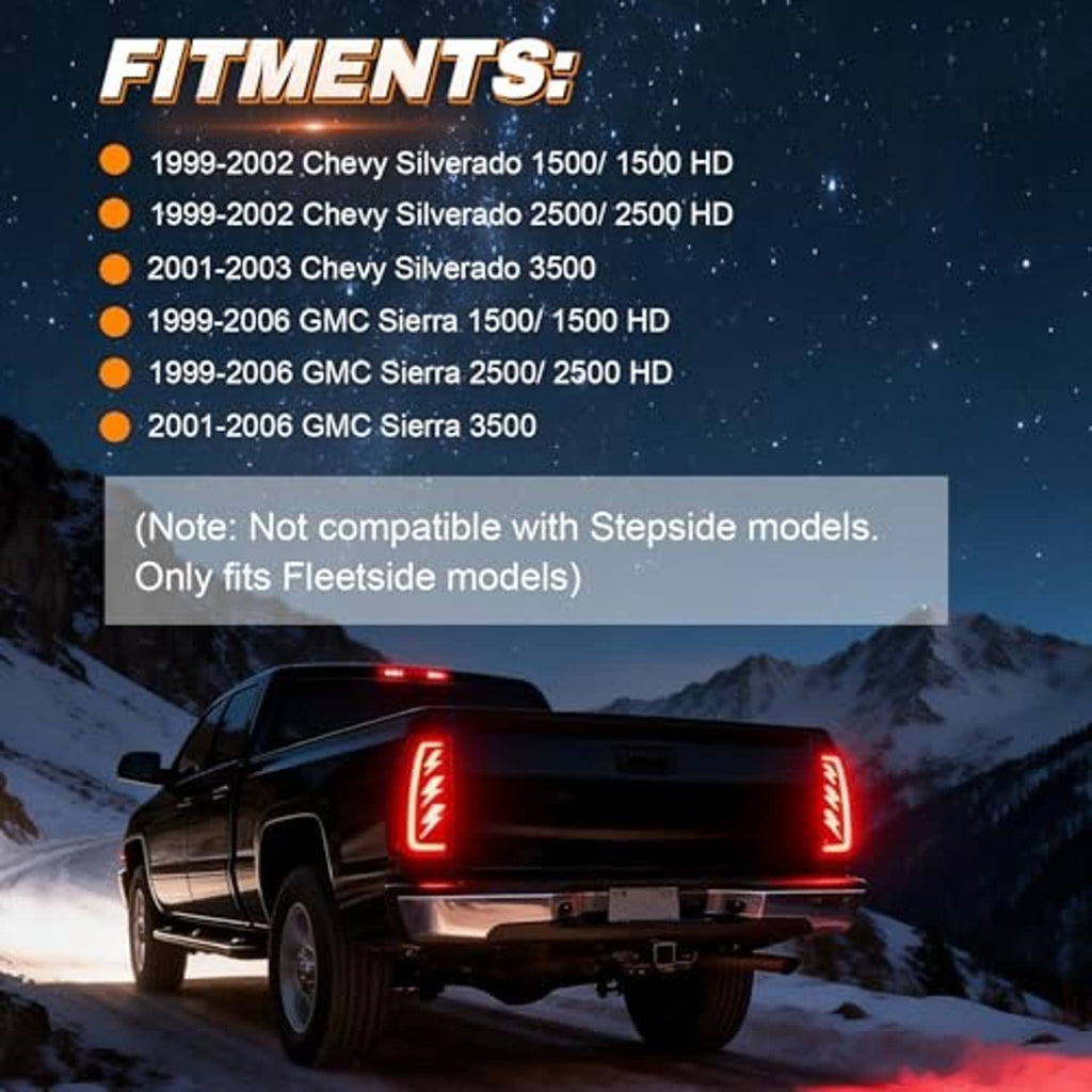 Truck rear with red LED tail lights glowing in a sequential lightning pattern