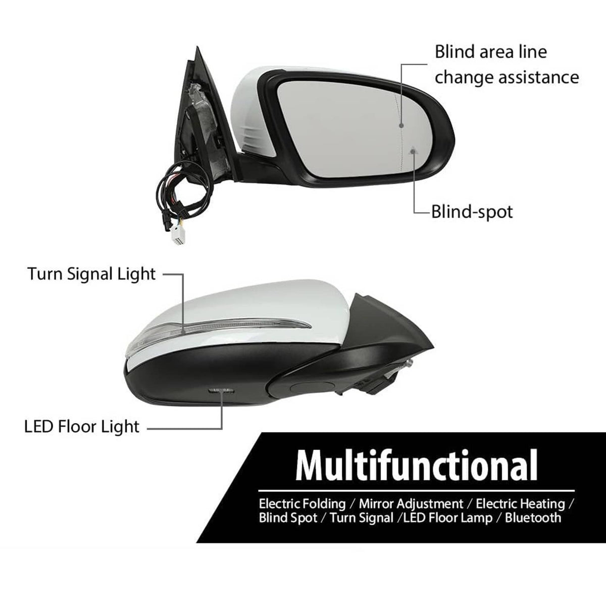 Right-side mirror assembly with blind-spot indicator and turn-signal lamp