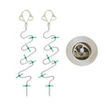 Disposable white bathtub drain hair catcher pair with flexible metal chain and green whiskers
